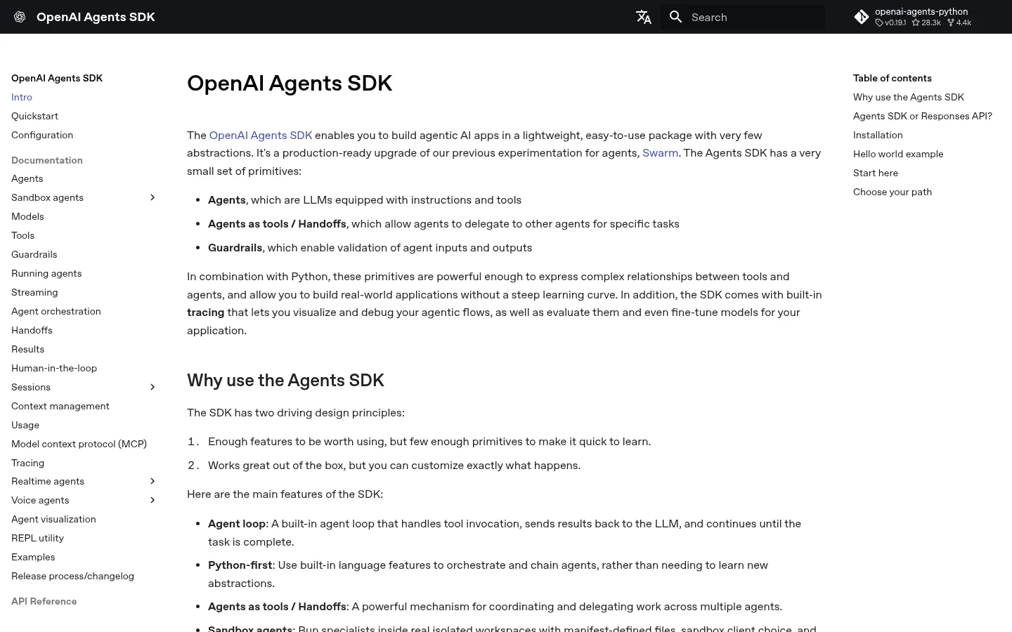 Official OpenAI Agents SDK documentation introducing the production agent runtime